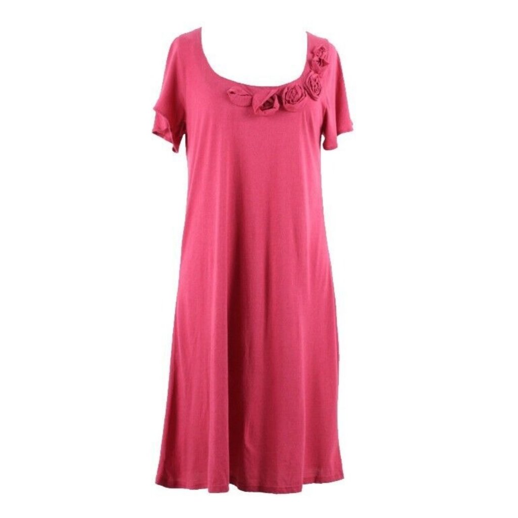 Lucky Brand 89 Sz S Burgundy Pink Applique Neckline Cotton Blend Dress